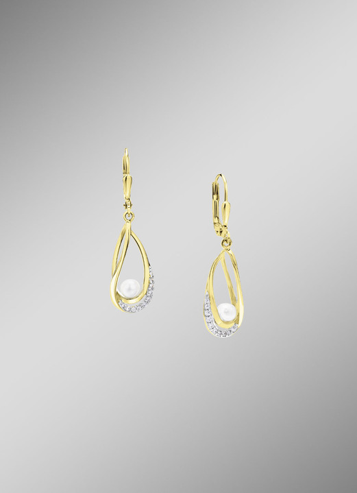Ohrschmuck - Ohrringe mit Süßwasser-Zuchtperlen und synth. Zirkonia, in Farbe  Ansicht 1