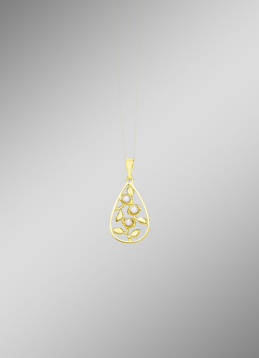 Anhänger - Eleganter Anhänger im Blumendesign mit Süßwasser-Zuchtperlen, in Farbe  Ansicht 1