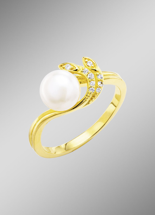 Ringe - Edler Damenring mit Süßwasser-Zuchtperle und synth. Zirkonia, in Größe 160 bis 220, in Farbe  Ansicht 1