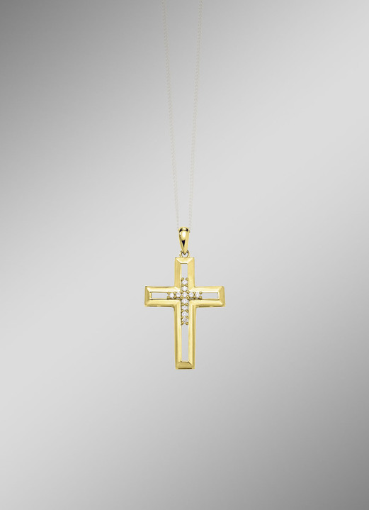 Anhänger - Durchbrochener Kreuz-Anhänger mit Brillanten, in Farbe  Ansicht 1