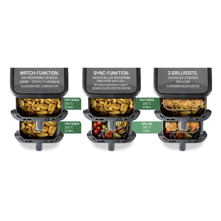 Heißluftfritteusen - Digitale Doppelkammer-Heißluftfritteuse „FryUP“, in Farbe GRAU Ansicht 8