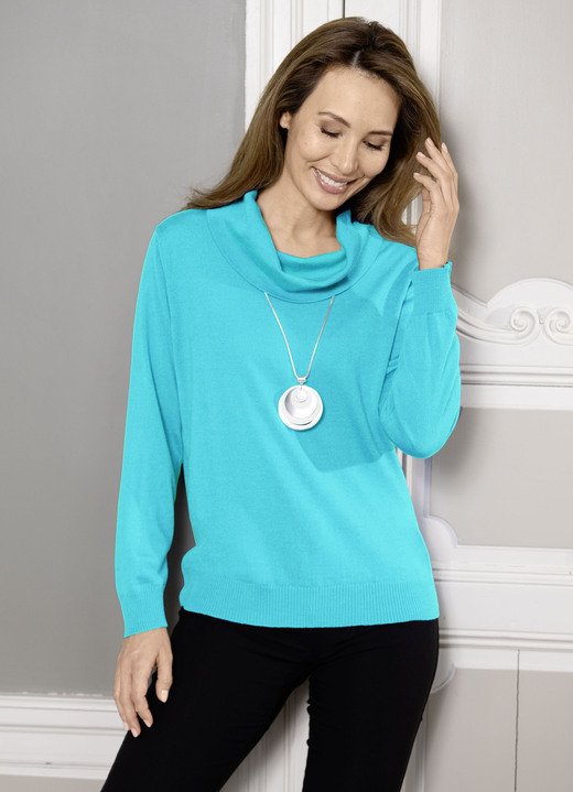 Damenmode - Pullover in Feinstrick mit Schurwolle, in Größe 036 bis 050, in Farbe TÜRKIS Ansicht 1