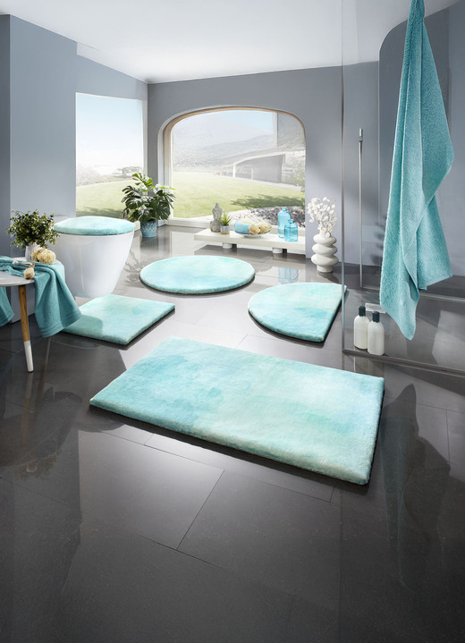 Badgarnituren - Badgarnitur, in Größe 100 (Vorleger halbrund, 50/ 80 cm) bis 112 (WC-Deckelbezug, 47/ 50 cm), in Farbe TÜRKIS Ansicht 2