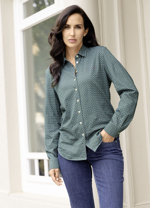 Blusen - Shirtbluse mit Minimal -Dessin, in Größe 036 bis 052, in Farbe OLIV-PETROL-WEISS Ansicht 2