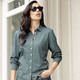 Blusen - Shirtbluse mit Minimal -Dessin – Farbe OLIV-PETROL-WEISS – Ansicht 1 Blusen - Shirtbluse mit Minimal -Dessin, in Größe 036 bis 052, in Farbe OLIV-PETROL-WEISS – Farbe OLIV-PETROL-WEISS – Ansicht 1