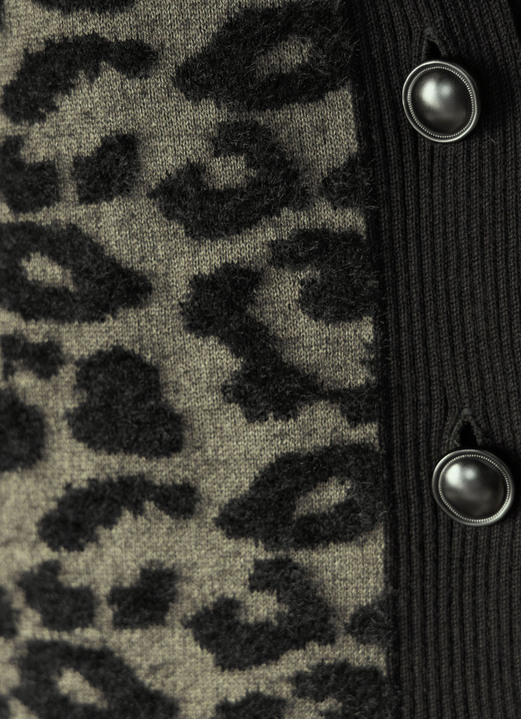 Laura Kent - Strickjacke mit hochwertigem haarigem Effektgarn, in Größe L(44/46) bis XXL(52/54), in Farbe OLIV-SCHWARZ Ansicht 2