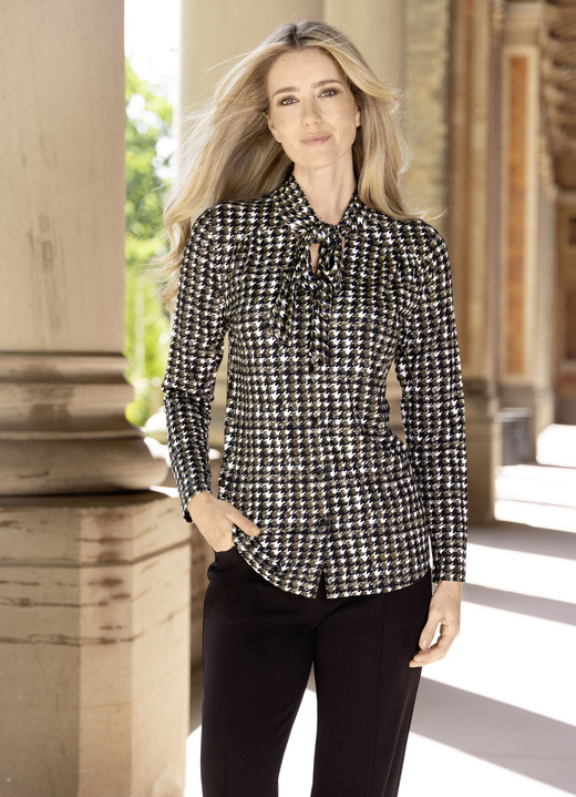 Laura Kent - Shirtbluse mit Hahnentrittmuster, in Größe 036 bis 054, in Farbe SCHWARZ-KHAKI-ECRU Ansicht 1