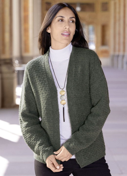 Basics - Strickjacke mit Alloverstruktur Basics - Strickjacke mit Alloverstruktur, in Größe 036 bis 050, in Farbe KHAKI MELIERT