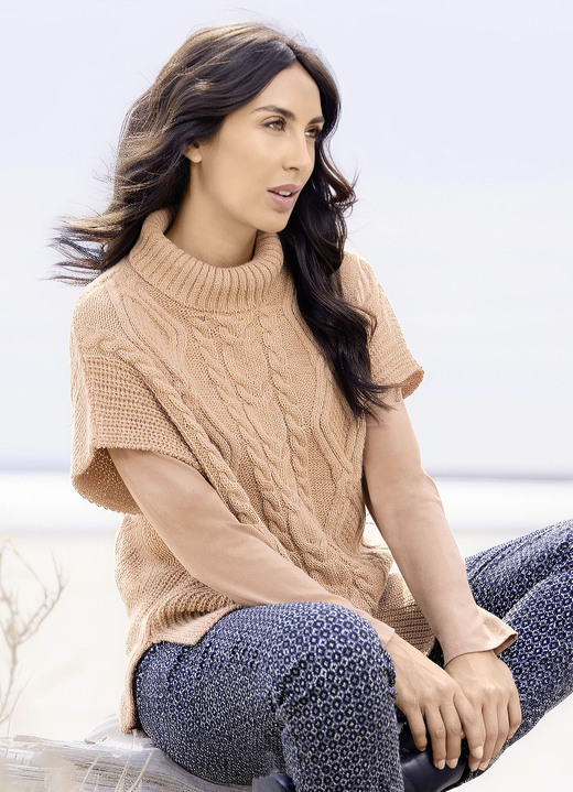 Basics - Pullunder in Perlfang mit Zopfmuster, in Größe L(44/46) bis XL(48/50), in Farbe PETROL Ansicht 4