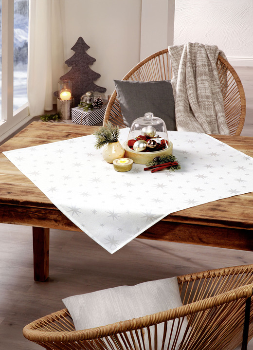 Tischdecken - Tischdekoration mit Fleckschutz und Glitzergarn, in Größe 105 (Läufer, 40/150 cm) bis 140 (Tischdecke, 140/220 cm), in Farbe ROT-SILBER Ansicht 5