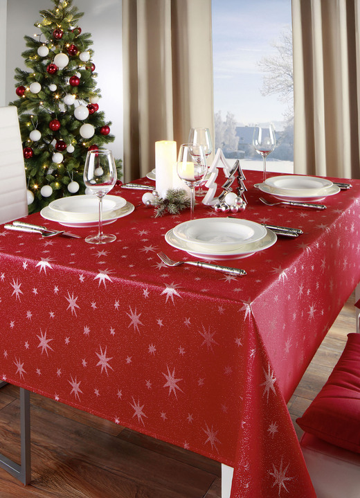 Tischdecken - Tischdekoration mit Fleckschutz und Glitzergarn, in Größe 105 (Läufer, 40/150 cm) bis 140 (Tischdecke, 140/220 cm), in Farbe ROT-SILBER Ansicht 11