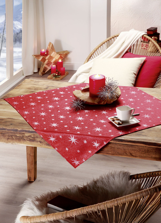 Tischdecken - Tischdekoration mit Fleckschutz und Glitzergarn, in Größe 105 (Läufer, 40/150 cm) bis 140 (Tischdecke, 140/220 cm), in Farbe ROT-SILBER Ansicht 13