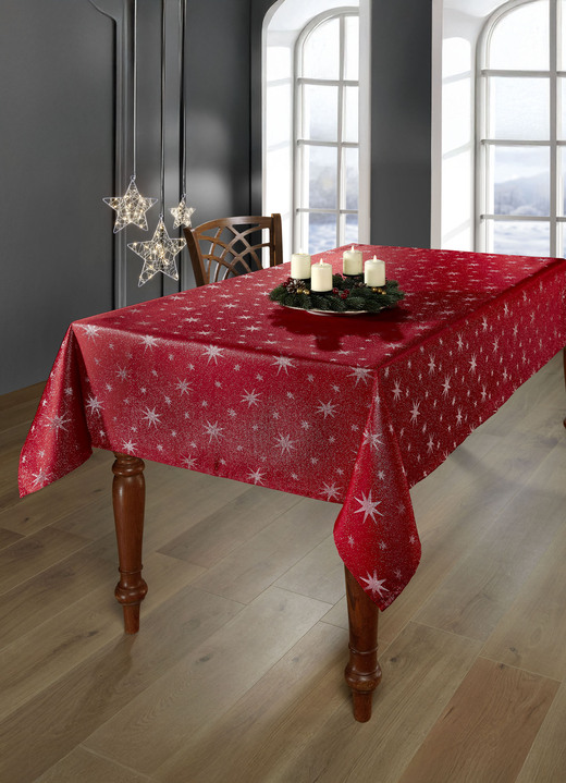 Tischdecken - Tischdekoration mit Fleckschutz und Glitzergarn, in Größe 105 (Läufer, 40/150 cm) bis 140 (Tischdecke, 140/220 cm), in Farbe ROT-SILBER Ansicht 12