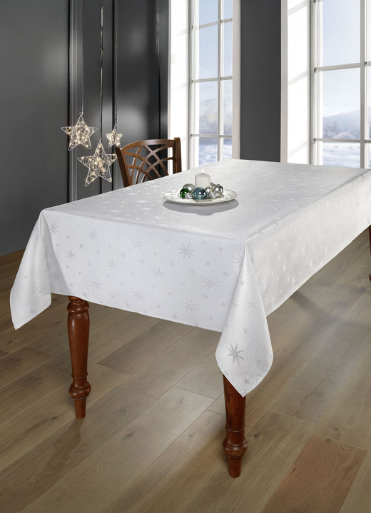 Tischdecken - Tischdekoration mit Fleckschutz und Glitzergarn, in Größe 105 (Läufer, 40/150 cm) bis 140 (Tischdecke, 140/220 cm), in Farbe ROT-SILBER Ansicht 4