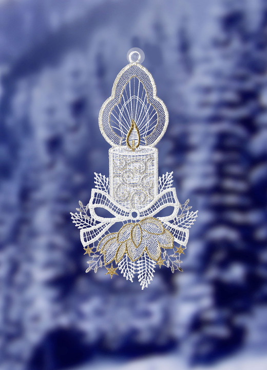 Fensterbilder - Stimmungsvolles Fensterbild aus Plauener Spitze, in Farbe WEISS-GOLD-SILBER