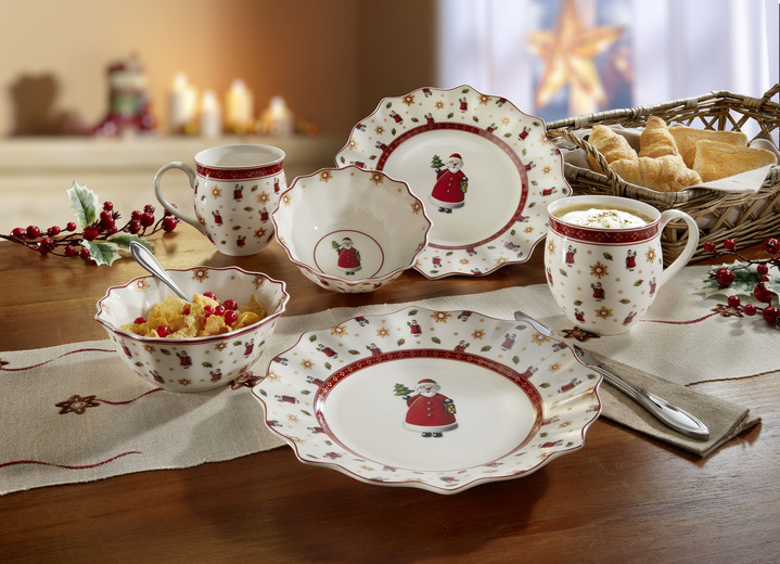 Porzellan - Weihnachtliches Frühstücks-Set aus Premium-Porzellan, 6-teilig, in Farbe WEISS-ROT Ansicht 1