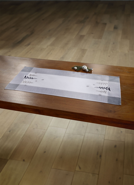 Tischdecken - Tisch- und Raumdekoration in Leinenoptik, in Größe 101 (Deckchen, 35x 50 cm) bis 404 (Kissenbezug, 40x 40 cm), in Farbe WEISS-GRAU Ansicht 3