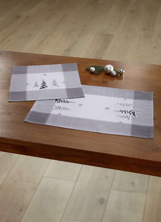 Tischdecken - Tisch- und Raumdekoration in Leinenoptik, in Größe 101 (Deckchen, 35x 50 cm) bis 404 (Kissenbezug, 40x 40 cm), in Farbe WEISS-GRAU Ansicht 1