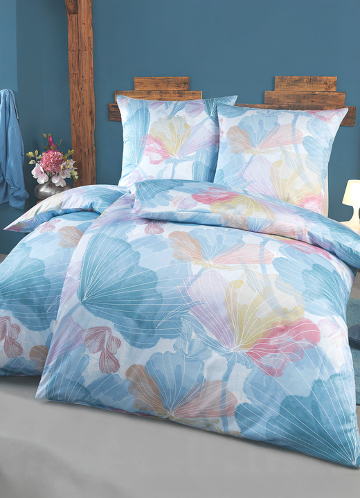 Bettwäschegarnituren - Beidseitig bedruckte Bettwäsche-Garnitur in Mako-Satin-Qualität, in Größe 112 (80/80 cm + 135/200 cm) bis 115 (80/80 cm + 155/220 cm), in Farbe BLAU-BUNT Ansicht 2