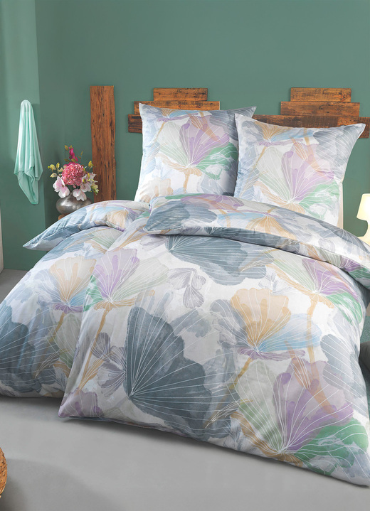 Bettwäschegarnituren - Beidseitig bedruckte Bettwäsche-Garnitur in Mako-Satin-Qualität, in Größe 112 (80/80 cm + 135/200 cm) bis 115 (80/80 cm + 155/220 cm), in Farbe BLAU-BUNT Ansicht 3
