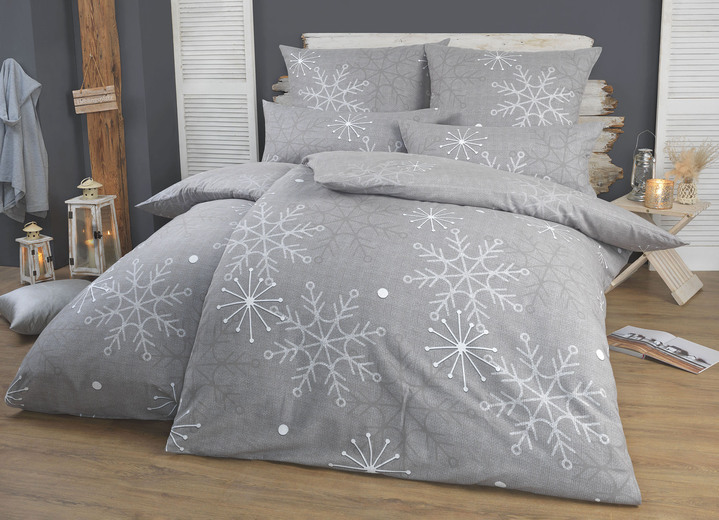 Bettwäschegarnituren - Florella Bettwäsche-Garnitur mit Schneeflocken und Eiskristalle, in Größe 111 (40/80 cm + 135/200 cm) bis 115 (80/80 cm + 155/220 cm), in Farbe BEIGE Ansicht 4