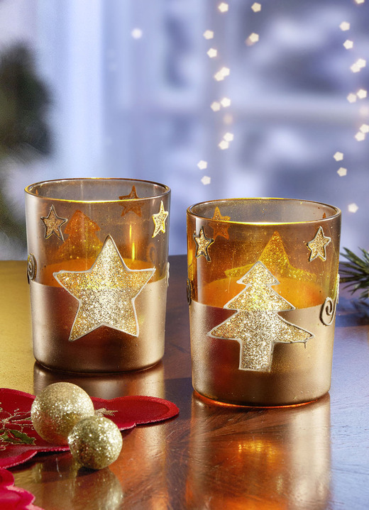 Weihnachtliche Dekorationen - Teelichthalter, 2er-Set, in Farbe BRAUN-GOLD