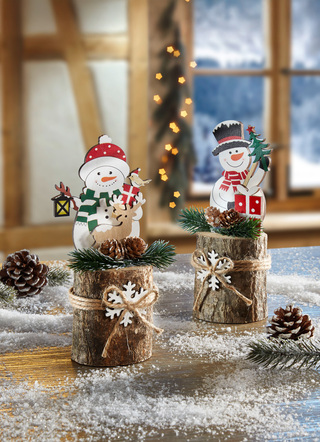 Schneemann auf Baumstamm, 2er-Set
