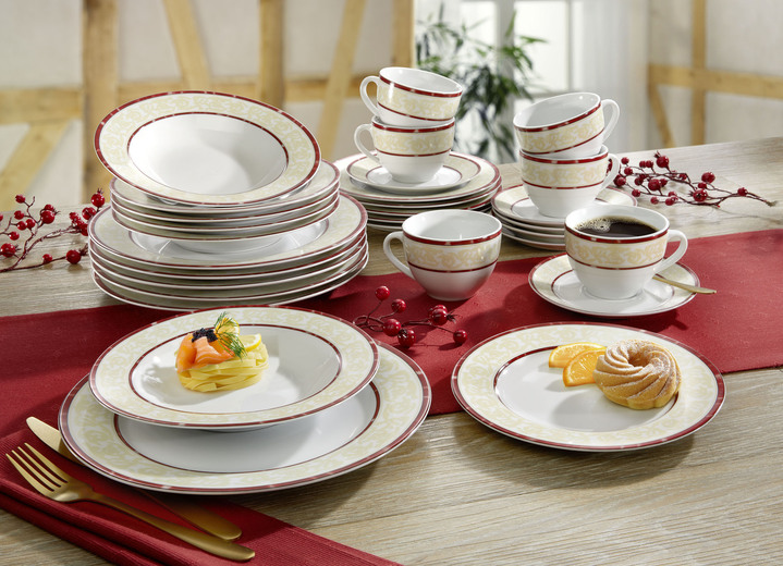 Porzellan - Kombi-Service Firenze, 30-teilig, in Farbe WEISS-ROT Ansicht 2
