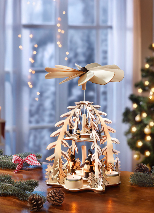 Weihnachtliche Dekorationen - Tischpyramide aus Holz, in Farbe NATUR