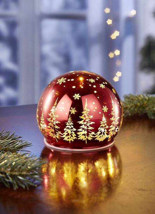 Weihnachtliche Dekorationen - Glaskugel mit Beleuchtung, in Farbe ROT-GOLD