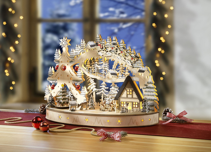 Weihnachtliche Dekorationen - Schwibbogen aus Holz, in Farbe NATUR-BRAUN-ROT Ansicht 2