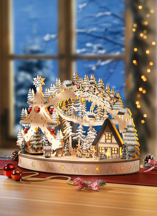 Weihnachtliche Dekorationen - Schwibbogen aus Holz, in Farbe NATUR-BRAUN-ROT