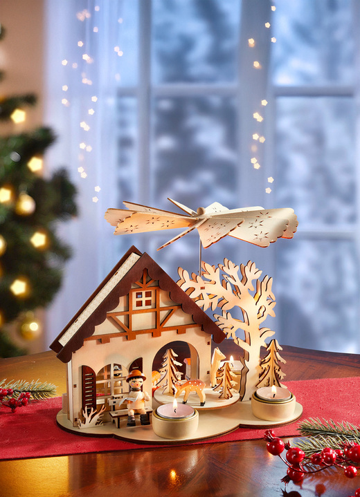 Weihnachtliche Dekorationen - Tischpyramide aus Holz, in Farbe NATUR-BRAUN