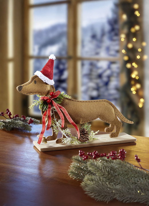 Weihnachtliche Dekorationen - Dackel aus Filz, in Farbe BRAUN-ROT