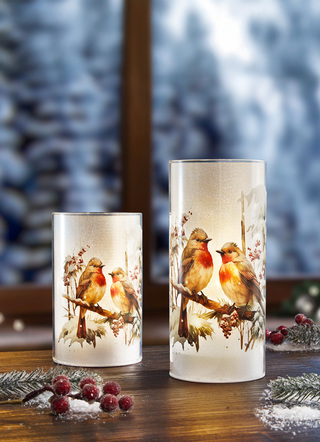 Beleuchtetes Windlicht aus Milchglas, 2er-Set