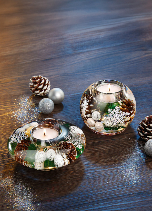 Weihnachtliche Dekorationen - Teelichthalter aus mundgeblasenem Glas, in Farbe WEISS-GRÜN, in Ausführung Kugel Ansicht 2