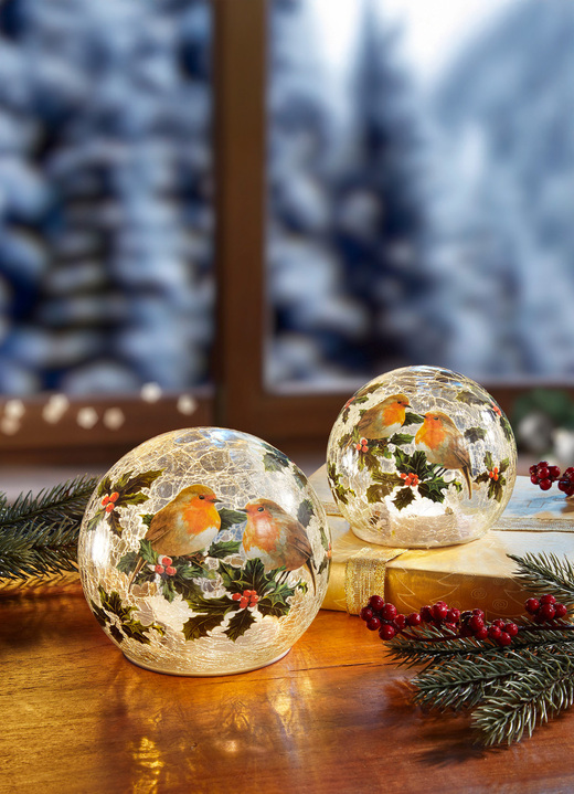 Weihnachtliche Dekorationen - Beleuchtete Kugel aus Glas, 2er-Set, in Farbe BUNT