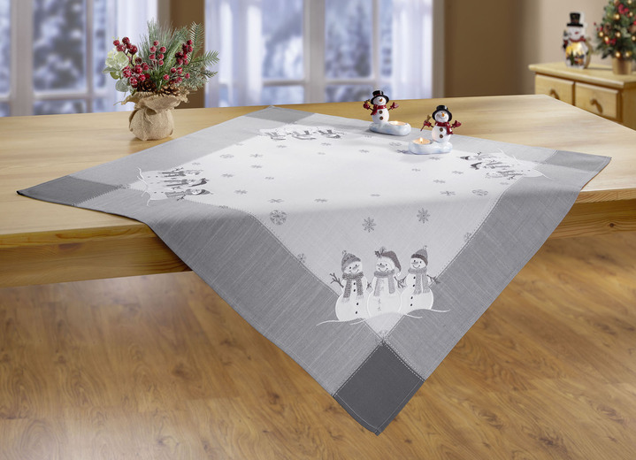 Tischdecken - Tisch- und Raumdekoration in Leinenoptik, in Größe 101 (Deckchen, 35/ 50 cm) bis 404 (Kissenbezug, 40/ 40 cm), in Farbe WEISS-GRAU Ansicht 3