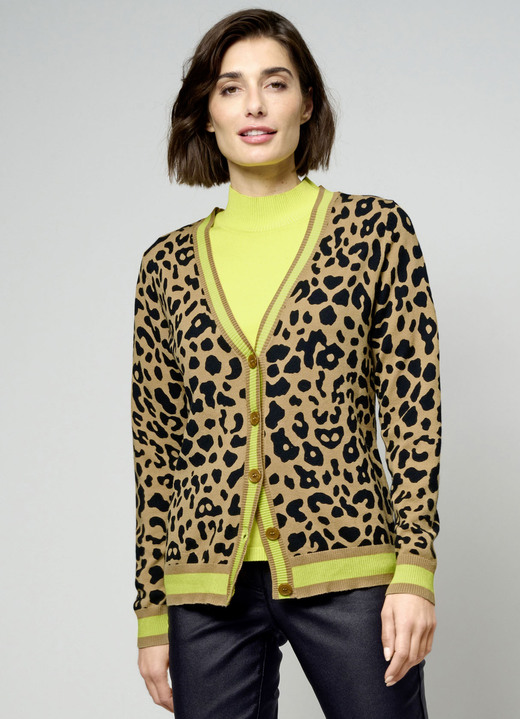 Strickjacken - Strickjacke mit Tierfell-Optik Ansicht 2 Strickjacken - Strickjacke mit Tierfell-Optik, in Größe 038 bis 052, in Farbe CAMEL-SCHWARZ-LIMETTE Ansicht 2
