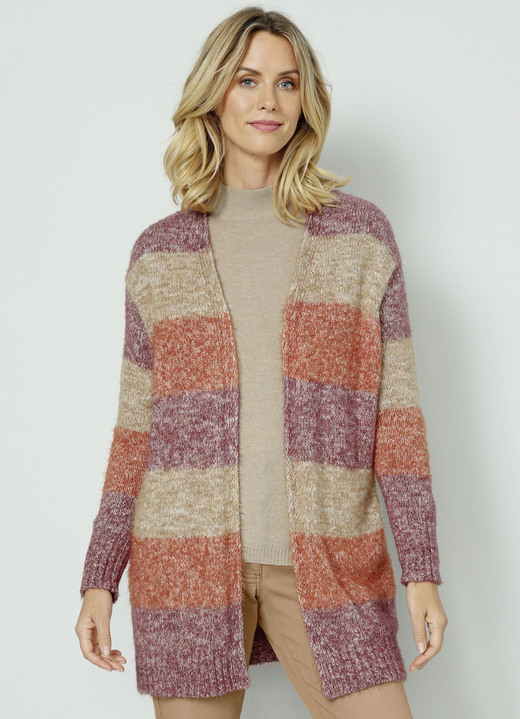 Strickjacken - Strickjacke in Garnmix, in Größe 038 bis 052, in Farbe BEERE-TERRAKOTTA-CAMEL Ansicht 2