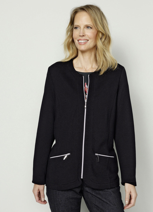 Shirtjacken - Shirtjacke mit durchgehendem Reißverschluss, in Größe 038 bis 048, in Farbe SCHWARZ Ansicht 2