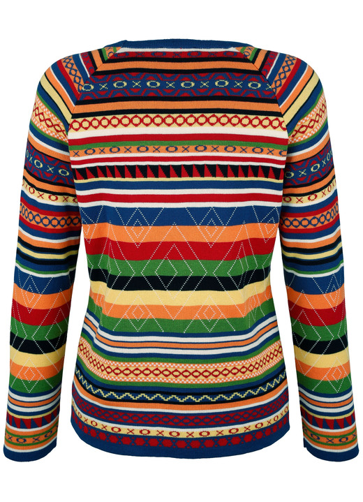 Langarm - Pullover in Jacquard-Dessin, in Größe 038 bis 052, in Farbe ROT-BLAU-GRÜN Ansicht 5