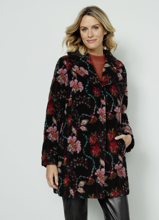 Wolljacken - Jacke mit Floralprint, in Größe 038 bis 052, in Farbe SCHWARZ-ROT-GELB Ansicht 1