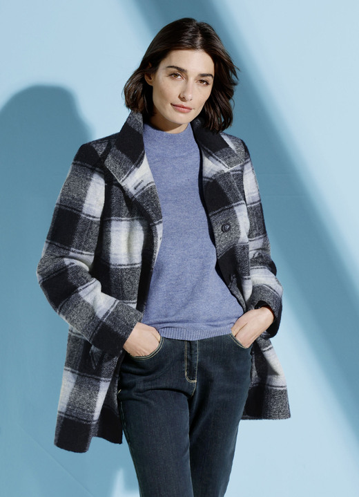 Wolljacken - Jacke mit Karodessin, in Größe 038 bis 052, in Farbe BLAU-MARINE Ansicht 2