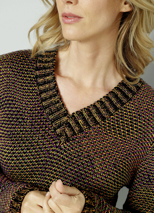 Langarm - Pullover in Grobstrick, in Größe 038 bis 052, in Farbe SCHWARZ-LILA-ORANGE Ansicht 2