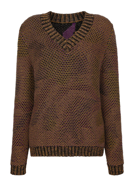 Langarm - Pullover in Grobstrick, in Größe 038 bis 052, in Farbe SCHWARZ-LILA-ORANGE Ansicht 3