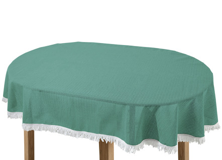 Tischdecken - Wind- und wetterfeste Gartentischdecke mit Fransenabschluss, in Größe 110 (Tischdecke, 110x140 cm) bis 190 (Tischdecke oval, 140x190 cm), in Farbe BLAU – Farbe TANNE – Ansicht 