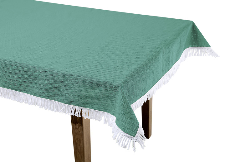 Tischdecken - Wind- und wetterfeste Gartentischdecke mit Fransenabschluss, in Größe 110 (Tischdecke, 110x140 cm) bis 190 (Tischdecke oval, 140x190 cm), in Farbe TANNE Ansicht 1