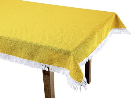 Tischdecken - Wind- und wetterfeste Gartentischdecke mit Fransenabschluss, in Größe 110 (Tischdecke, 110x140 cm) bis 190 (Tischdecke oval, 140x190 cm), in Farbe TANNE – Farbe GELB – Ansicht 