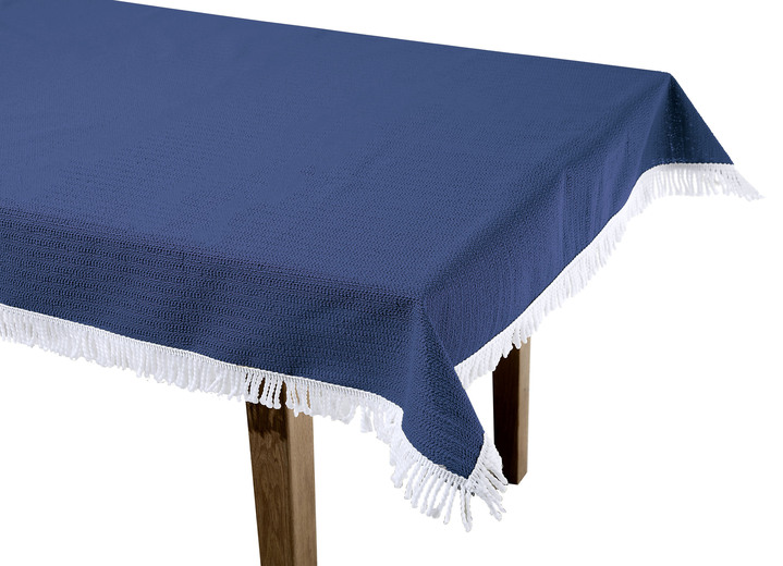 Tischdecken - Wind- und wetterfeste Gartentischdecke mit Fransenabschluss, in Größe 110 (Tischdecke, 110x140 cm) bis 190 (Tischdecke oval, 140x190 cm), in Farbe BLAU Ansicht 1